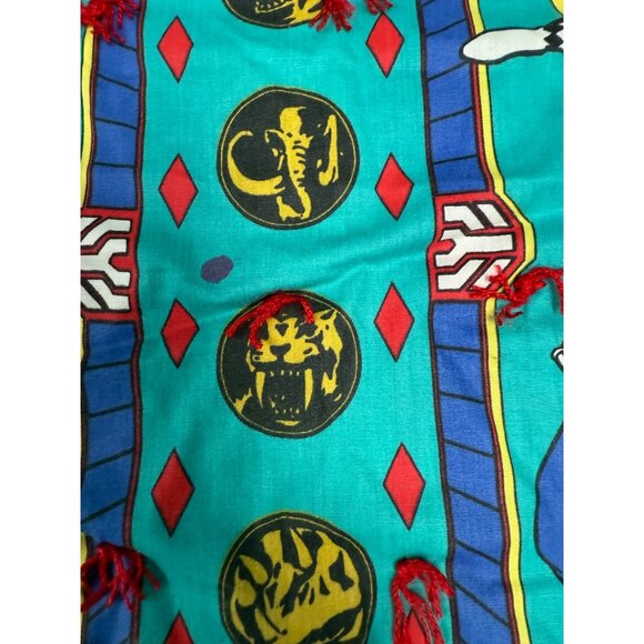 Vintage 1989 Power Rangers 82” x 41” Hand Made Tied Quilt Red Blue Twin Coverlet - Picture 10 of 11
